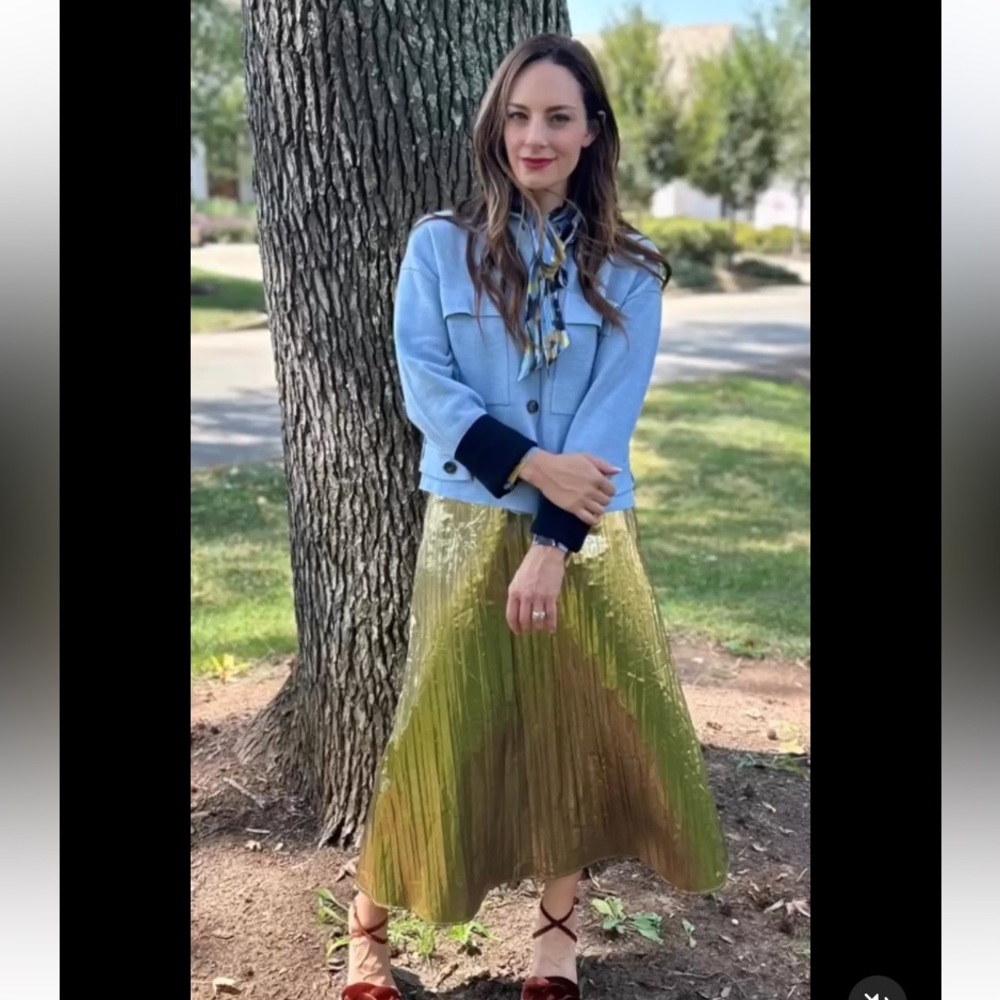 NWT Pearl by Lela Rose Gold Lame Pleated Skirt